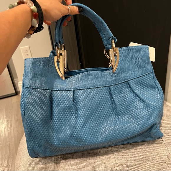 NEW Authentic Leather Baby Blue Purse Handbag - Picture 9 of 15